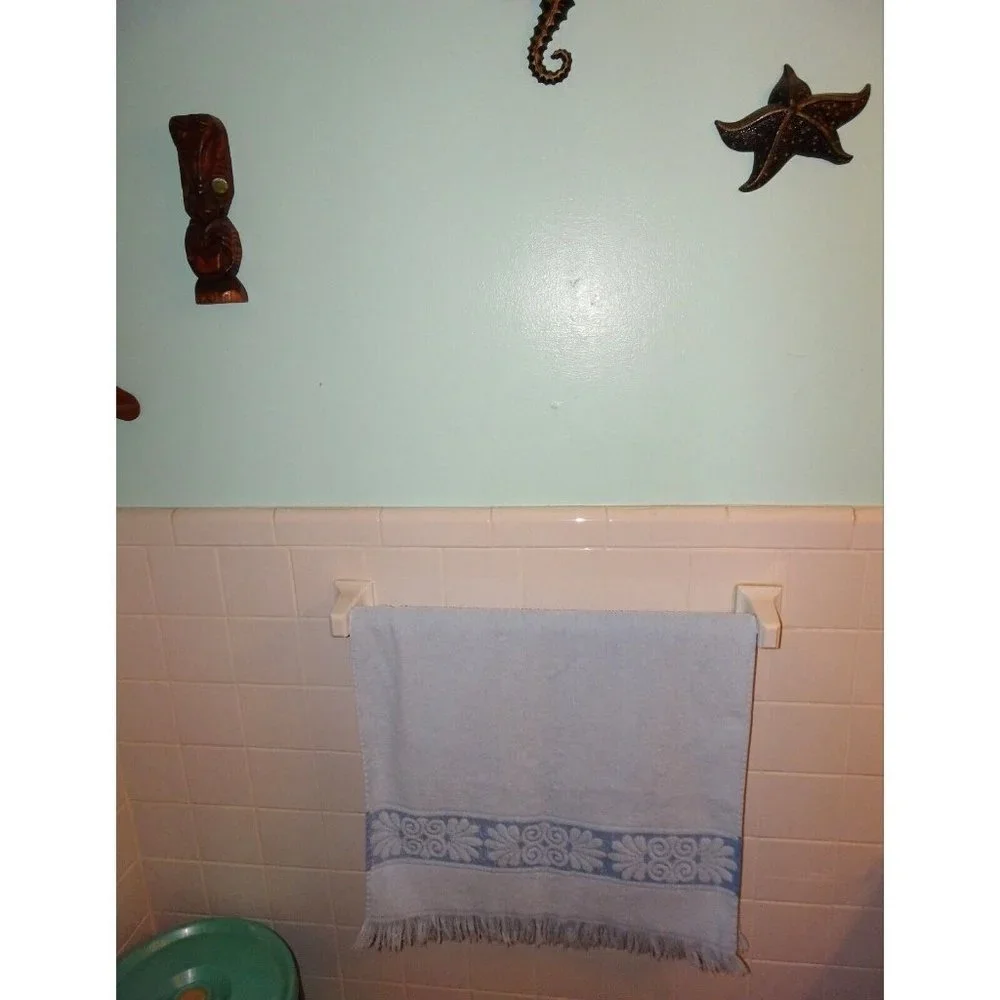 Vintage Light Blue Cannon Bath Towel with Fringe brocade panel 1970's mcm